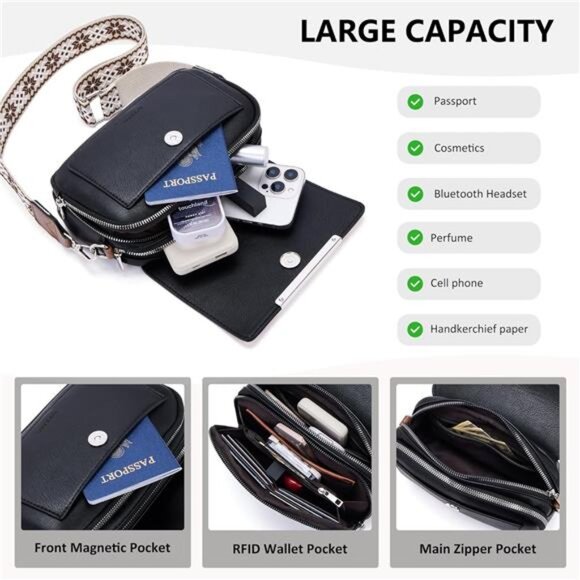 Crossbody Bags Vegan Leather, Shoulder Handbags Black Brown - Picture 3 of 6